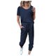 thumbnail image 2 of ICHUANYI Clearance Fashion Women Summer Solid Button Casual Short SLeeve Top+ Pant Set(Navy, M) ICHUANYI WER2023080914393, 2 of 5