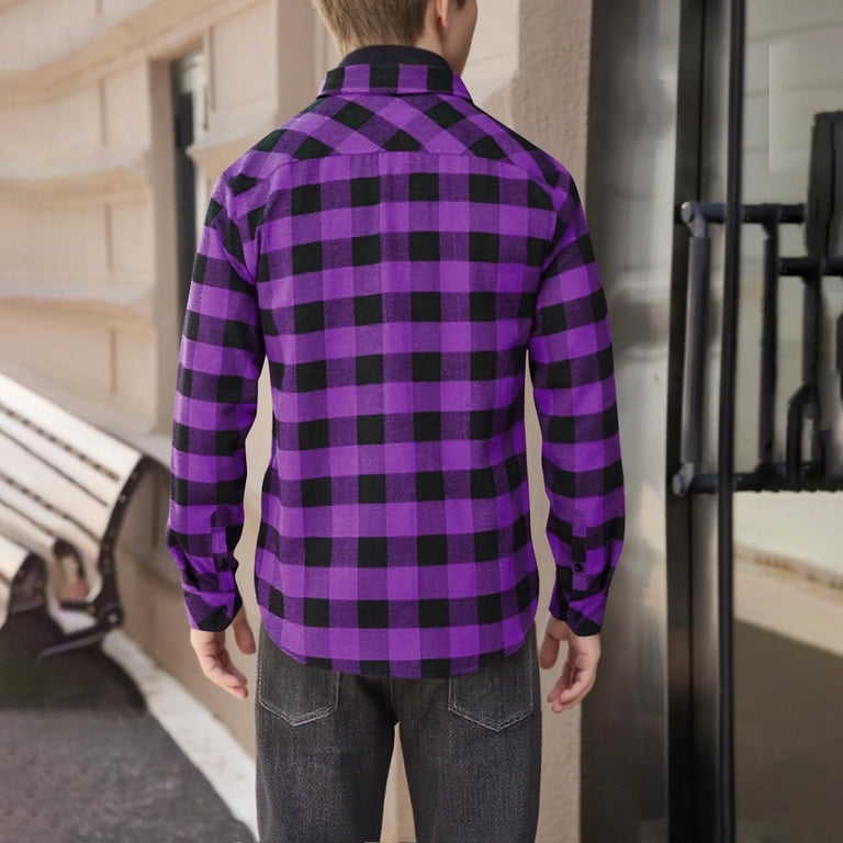Cethrio Boys Plaid Shirts, Lightweight School Long Sleeve Collared