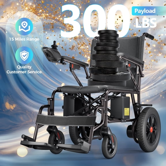 Edcsi Electric Wheelchair Lightweight Folding Wheelchair for Adults Seniors Black, 12 Miles Range