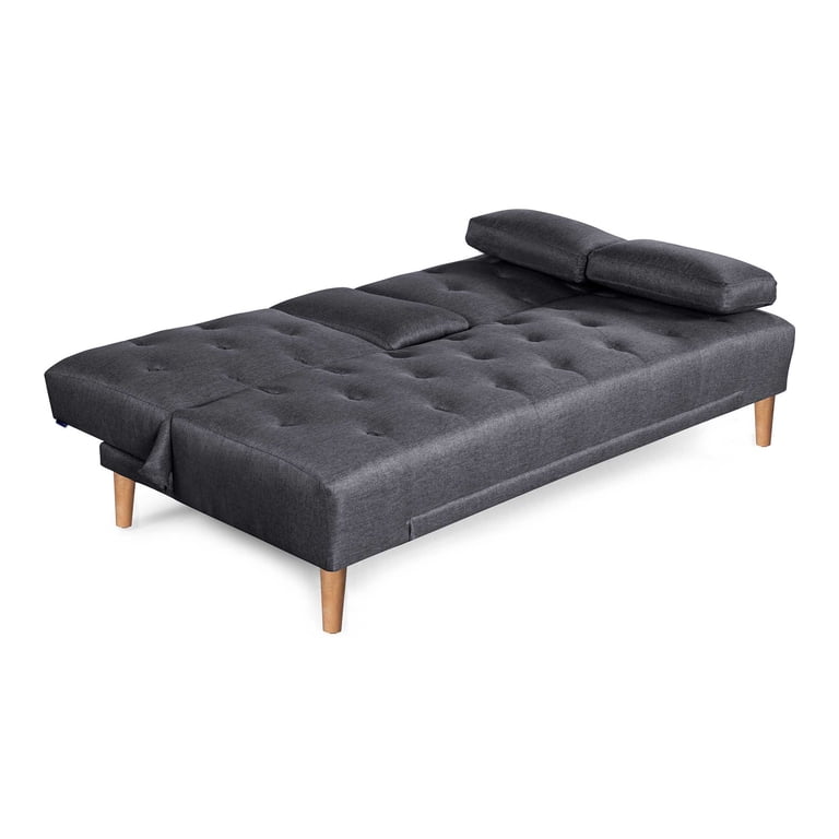 Sofá Cama Makora De Lino Gris Oxford Modelo Caroli Con Portavasos