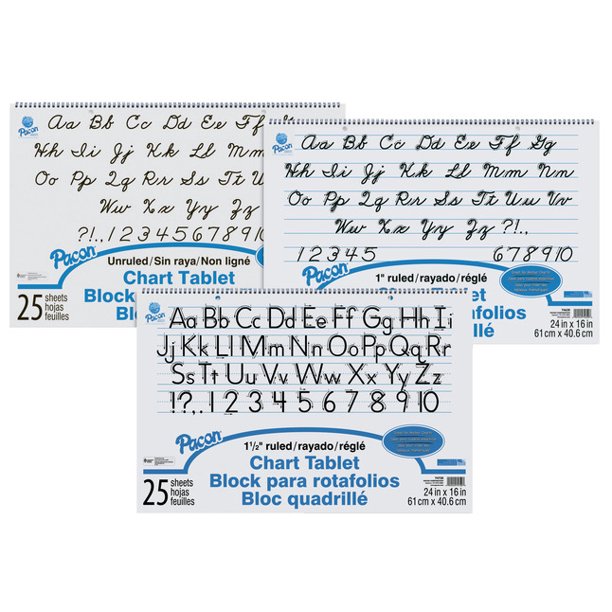 Pacon Chart Tablet Assortment, 24 x 16 Inches, White, 25 Sheets, Pack