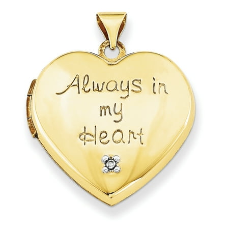 Roy Rose Jewelry 14K Yellow Gold 21mm Heart with Diamond Locket (Heart Charm Inside Locket) 21x22mm
