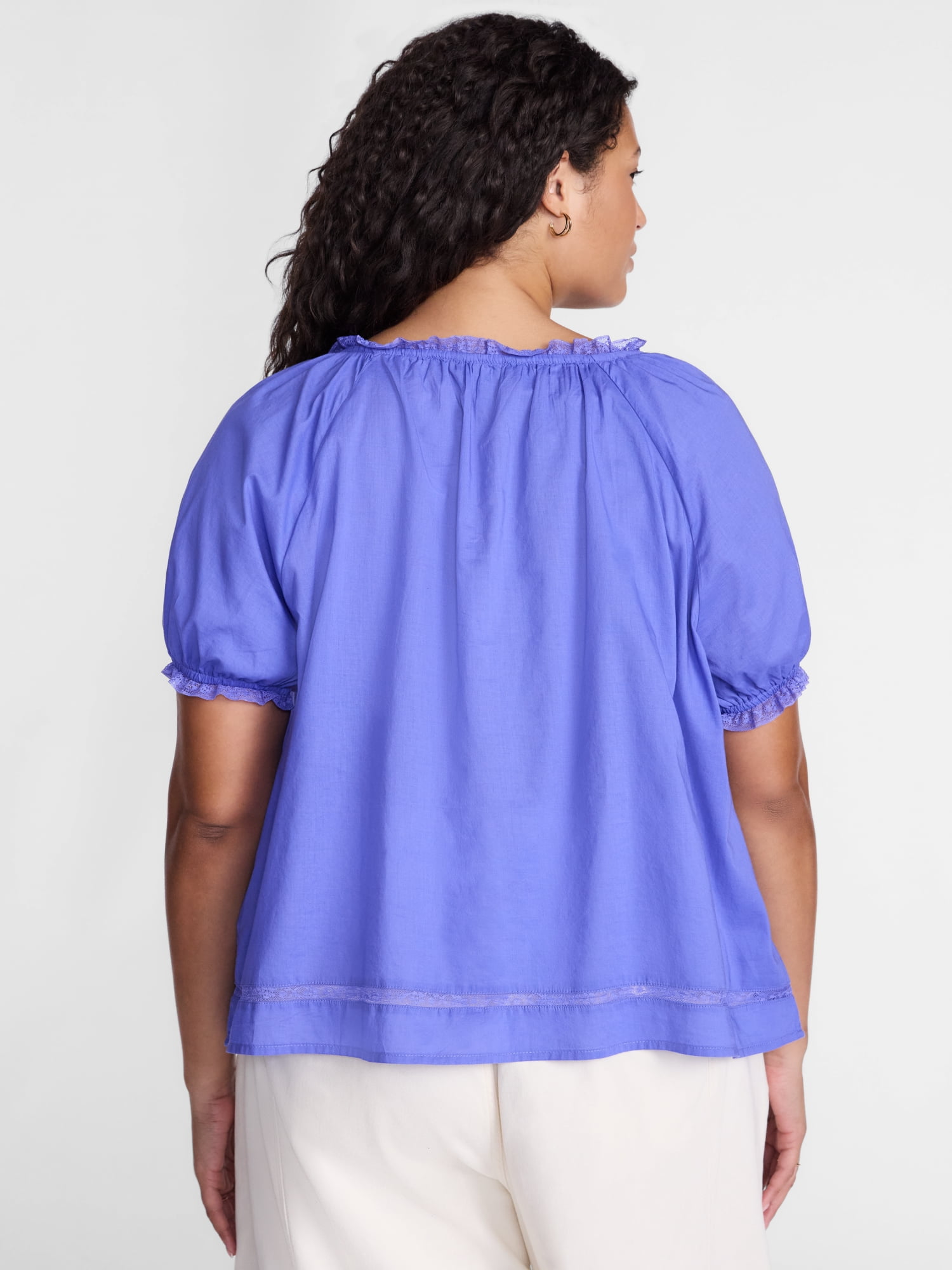 Terra & Sky Women's Plus Button Front Cotton Swing Top with Short Sleeves, Sizes 0X-5X