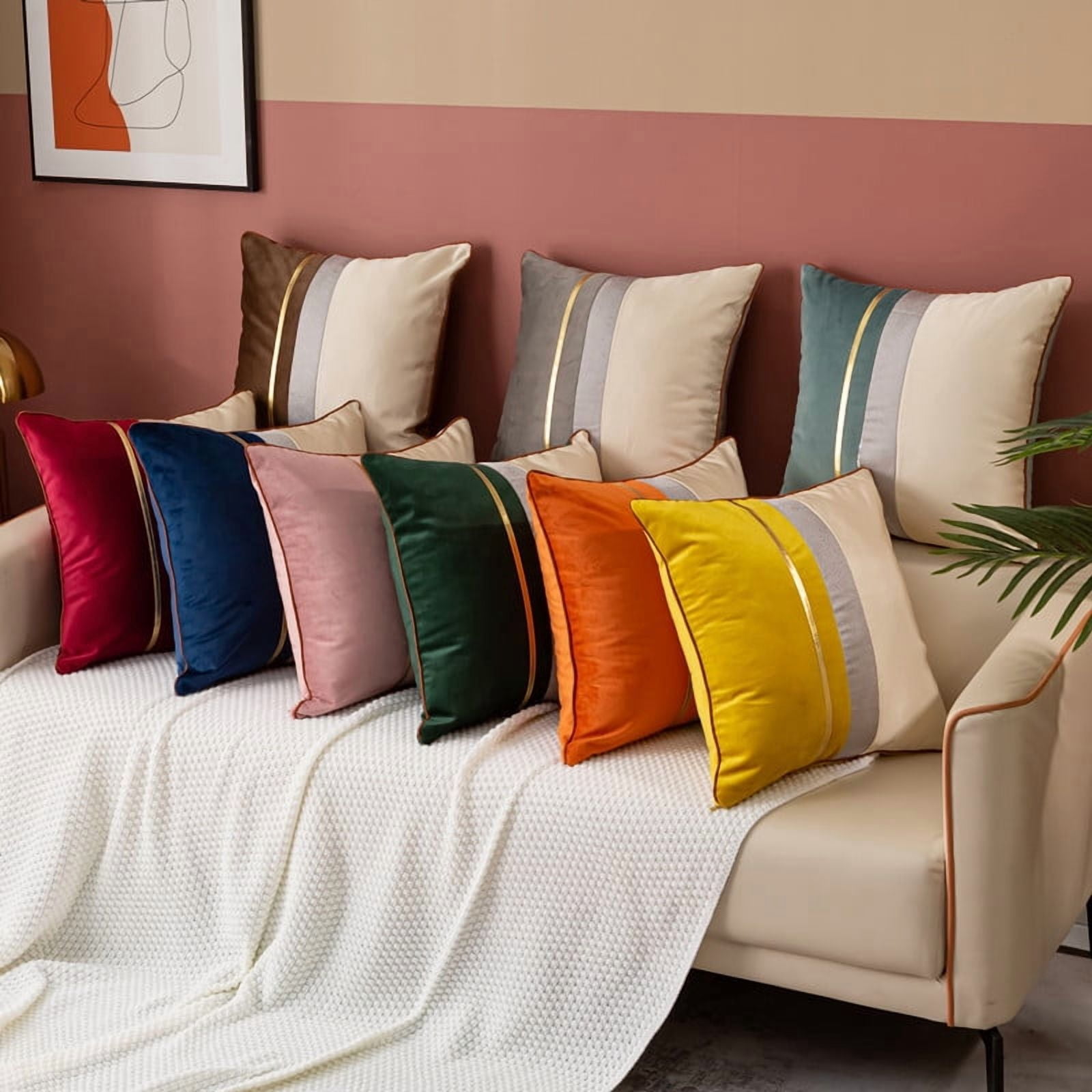 Polyester Decorative Throw Pillow Covers 18x18 Set of 2 for Sofa Bedroom Living Room, Stylish Soft Couch Pillow Covers for Home Decor,Yellow