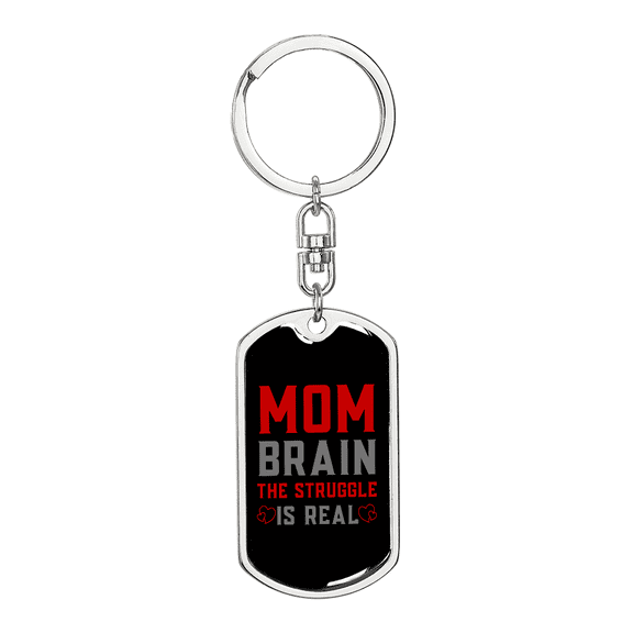 Brain Mom  Stainless Steel or 18k Gold Premium Swivel Dog Tag Keychain