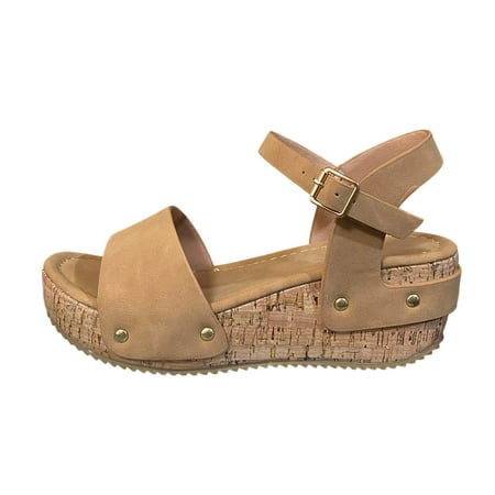 

Women S Sandals Fashion Retro Leather Open Toe Buckle Wedge Heel Thick Sole Sandals