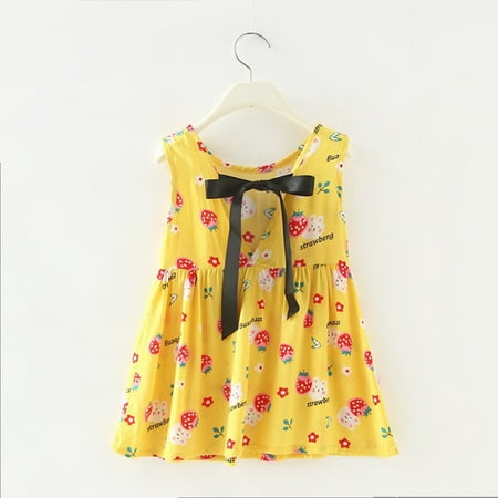 

THE WILD Toddler Dress Kawaii Ruffled Sunflower Print Floral O-Neck Sleeveless Midi Prom Dress Watermelon Red