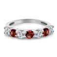 thumbnail image 2 of Gem Stone King 925 Sterling Silver Round E-F Lab Grown Diamond Red Garnet Anniversary Ring for Women (1.28 Cttw, Gemstone Birthstone, Size 5), 2 of 4