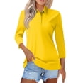 thumbnail image 2 of Women's Polo Shirts 3/4 Length Sleeve Tops Collared Button Down Golf Tee Casual Spring Summer Work T Shirts Yellow L, 2 of 5
