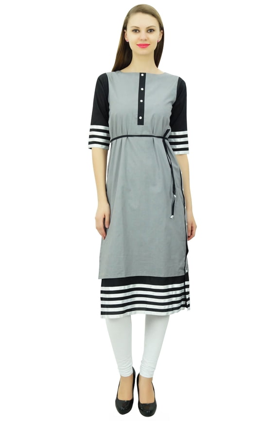 3/4 Sleeve Designer Tunic Double Layer Chic Kurta Kurti With Side Buttons