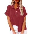 thumbnail image 1 of Blusas para las Mujeres Casual Verano Color Sólido Botón Cuello en V Suelto Camiseta Blusa Algodón Lino, Manga Larga Moda Top para el Uso Diario, 1 of 6
