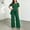 Green, variant on Women's Elegant Chiffon Solid Color 2 Piece Set – Slit Short Sleeve Top & Wide Leg Pants Daily Home & Lounge Outfit Navy Blue,XL