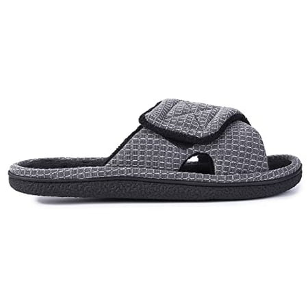 

Cozy Memory Foam Men s Slippers Adjustable Comfy Open Toe House Slippers Slip On Indoor Bedroom Velcro Slippers for Men Grey 10-11