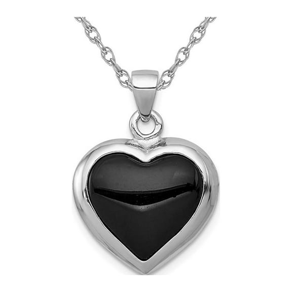 Onyx and Mother Of Pearl Reversible Heart Pendant Necklace in Sterling Silver with Chain for Women