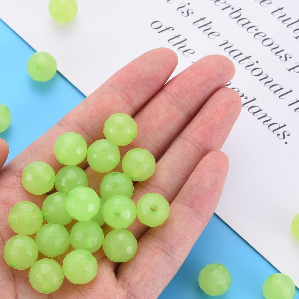 Imitation Jelly Acrylic Beads Faceted Round Light Green 12x11.5mm Hole: 1.8mm 560pcs/500g