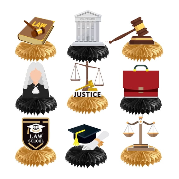 Desktop Dress Up, Fall Decor - Dienrx 9 Pcs Lawyer Graduation Honeycomb Centerpieces Decorations For Table Toppers Law Theme Congrats Grad Grad Sign Classroom Class Decor Student