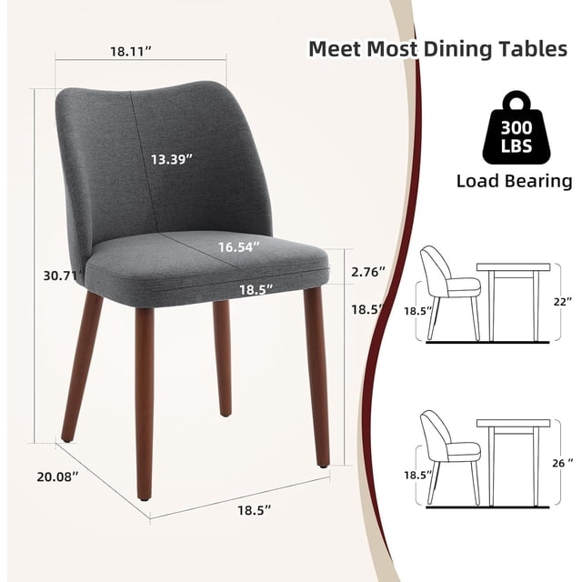 Historyli Sillas de comedor modernas (2 unidades), tapizadas en tela de lino con cojines gruesos y patas de madera para cocina, color gris oscuro.