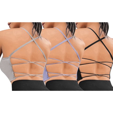 

SEARCHI Womens Sports Bra Cross Back Strappy Without Steel Ring Bra Padded Wireless Wrap Sexy Yoga Crop Top Gym Workout Running Vest and