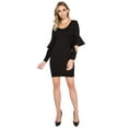 thumbnail image 6 of Jayla Dress - Women's Mini body conscious dress with novelty cuffed bell sleeves (black), 6 of 6