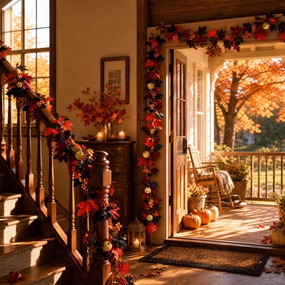 ShengapQ Artificial Maple Leaf Vines, Decorative Vines for Thanksgiving, Halloween Home Decor, Flexible Garland for Fireplace and Door Frame, Reusable Autumn Decorations, Seasonal Party Accessories