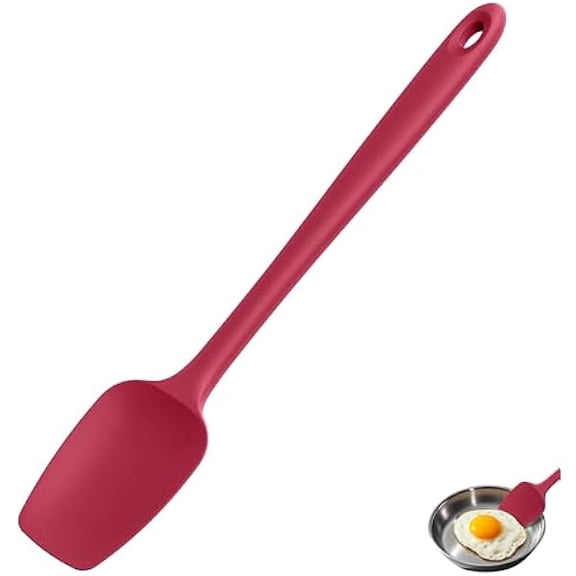 Extra-Long 600ºF Heat Resistant Spatula Spoon: 14" Silicone Spoonula Cooking Utensils for Kitchen Use, Non-Stick Scoop Scraper with Soft Edge & Firm Core for Baking, Mixing, Serving (Red)