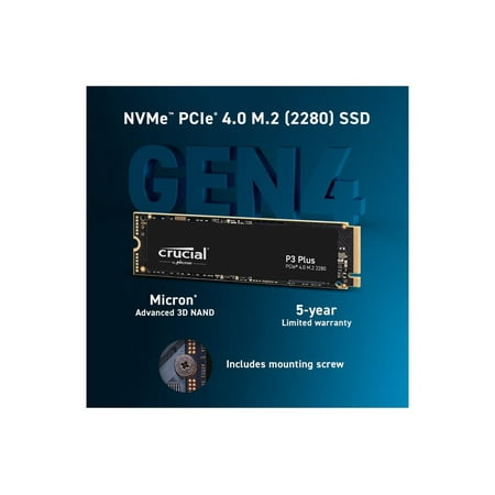 Crucial - P3 Plus 1TB Internal SSD PCIe Gen 4 x4  NVMe