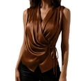 thumbnail image 2 of Women's Casual Solid Color Sleeveless V Neck Lace Up Tops Shirts Blouses Hollow Out Summer Daily Wear Fashion Essential Gift for Women | Sopatenor,Brown XL, 2 of 7