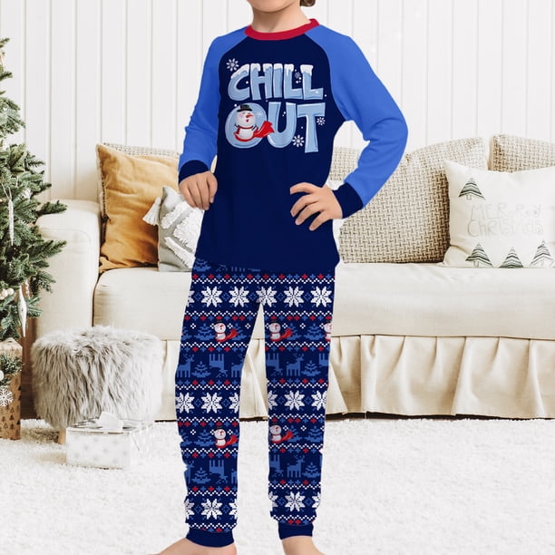 Pantalones De Camisa De Otoño Conjunto de pijama familiar de 2 piezas con cuello redondo estampado azul para padres e hijos traje diario Cgtredaw Niño Azul 11-12T para Niño
