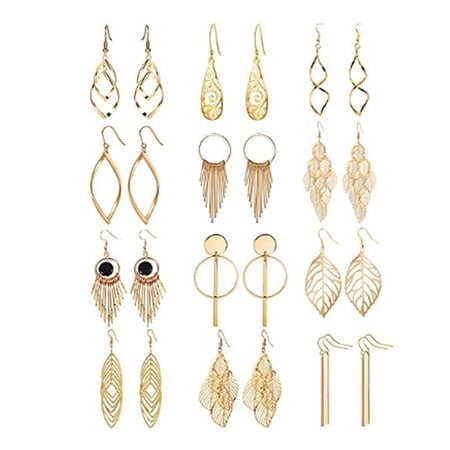 DESIGNICE 2026 New 12Pcs Boho Jewelry for Women, Statement Earrings, Boho Earrings for Women - Creative Hollow Leaf and Butterfly Design, Lightweight and Durable