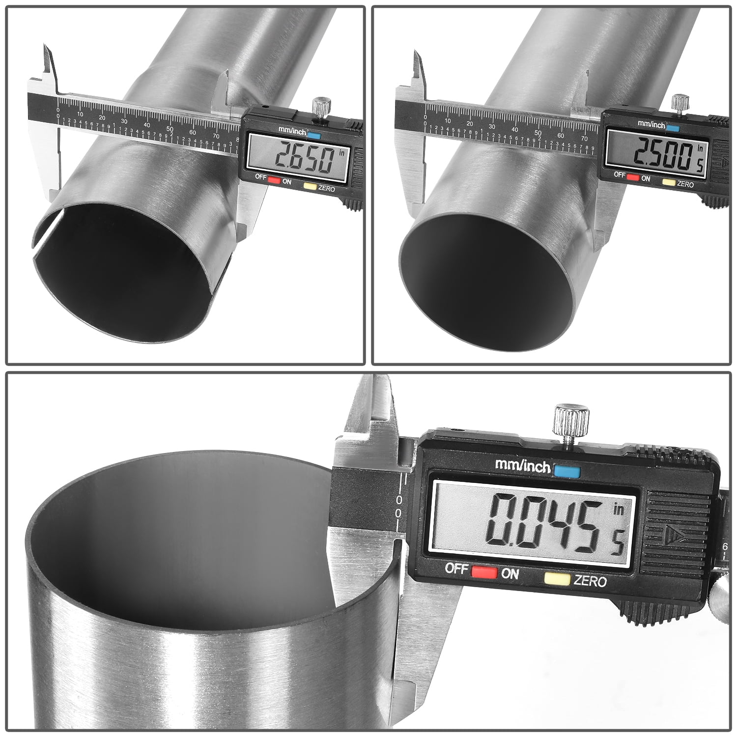 DNA Motoring 2Pcs 2.5" Custom 18" L Polished Stainless Steel Straight Exhaust Pipe Tube