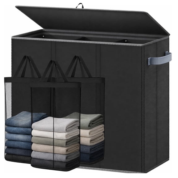 Bohorizon Hampers for Laundry, Clothes Hamper, Laundry Hamper with Lid, 32.3"X11.8"X27.6", 180L, 3 Section, Pack of 1, Black