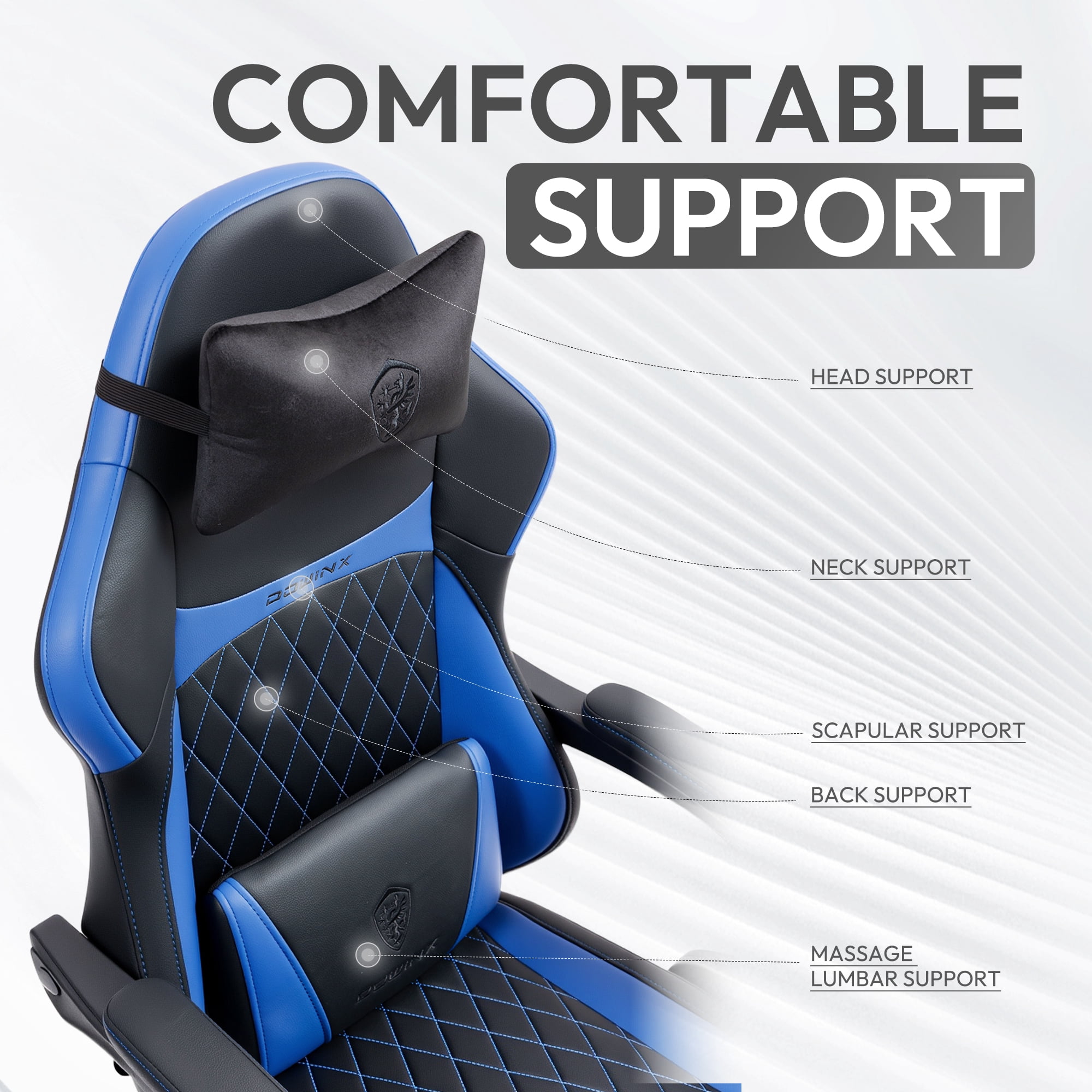 KARXAS Adult Gaming Chair Faux Leather PC Gaming Chair with Footrest and Lumbar Support, Black and Blue