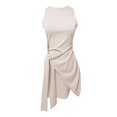 thumbnail image 3 of GZWYHT Summer Dresses,Dresses for Women 2025 Ladies Knitted Round Neck Sleeveless Mid Waist Irregular Tie Knotted Casual Dress Sundresses for Women,Midi Dresses,Beige Dress,Casual Dresses L, 3 of 4
