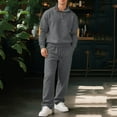thumbnail image 5 of Txeol Men's Ribbed Knit Henley Sweatsuit with Elbow Patches 2 Piece Long Sleeve Sweatshirts and Straight Leg Pants Sets Lightweight Outdoor Loungewear Suits,M,Gray, 5 of 8
