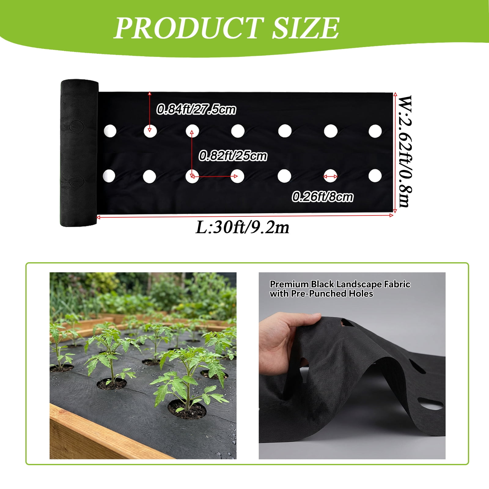 Black Perforated Non-Woven Weed Barrier Fabric, Heavy Duty Garden Weed Control Mat, 1 Roll (0.6/0.8/1 X 9.2m) For Landscaping, Lawn, Yard - Breathable & Durable Ground Cover, Allows Water & Air