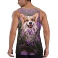 thumbnail image 3 of Fotbe Dog in Lavender Flowers Pattern Men's Quick Dry Workout Tank Top Gym Muscle Tee Fitness Bodybuilding Sleeveless T Shirt Breathable Workout Shirt-XX-Large, 3 of 9