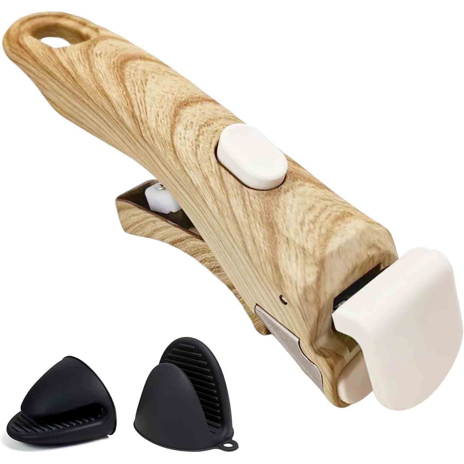Removable Handle Wood-Like, Detachable Pot Handles with Silicone Oven Mitts Heat Resistant, Universal Pan Handle, Replacement Handles for Pots and Pans, Fits All Cookware