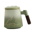 thumbnail image 3 of Taza de té de cerámica con asa para beber, ideal para jardín, hotel y bebidas. Verde degradado, 3 of 9