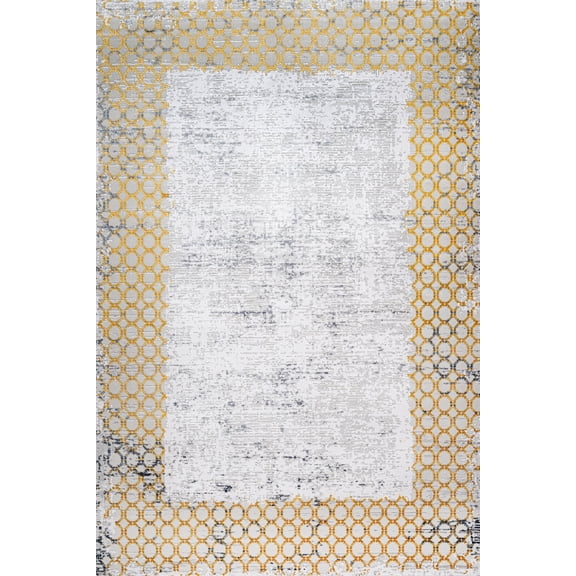 Yellow Framed Area Rugs for Living Room Washable Rugs Boho Moroccan Area Rug Soft Neutral Geometric Bohemian Carpet Distressed Indoor Rug for Bedroom Dining Room Office Foldable Nonslip Rug