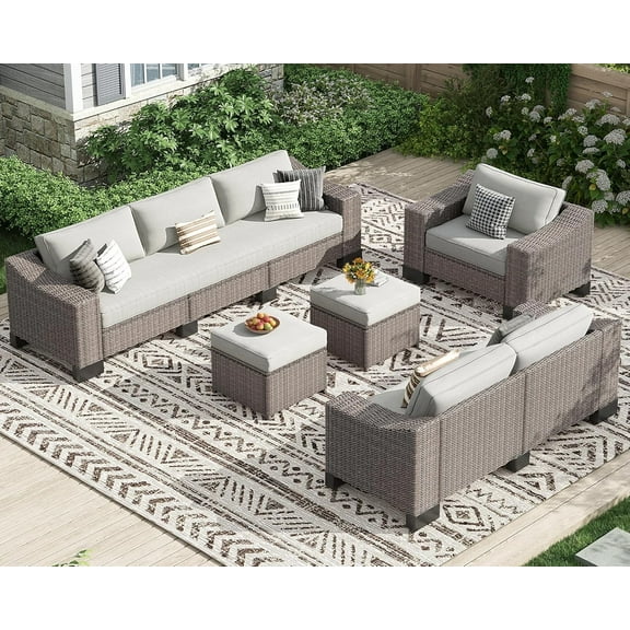 8 Pieces Outdoor Patio Furniture Sets with Ottman, Manual Weaving Wicker for Backyard Patio Garden