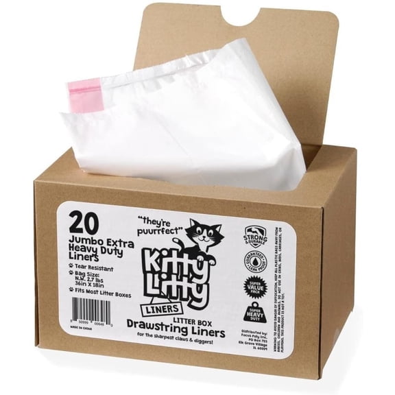 Kitty Litty Extra Large Heavy Duty Drawstring Litter Box Liners, Unscented, 20 Count