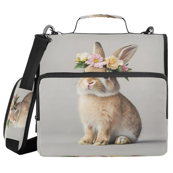Water-Resistant 3-Ring Binder Organizer with Multiple Pockets Zipper Binder Bag for Office Rabbit with Flower Crown