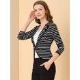 thumbnail image 4 of INSPIRE CHIC Chaqueta tipo blazer de rayas ligeras con decoración de botones de solapa con muesca para mujer Negro XS, 4 of 6
