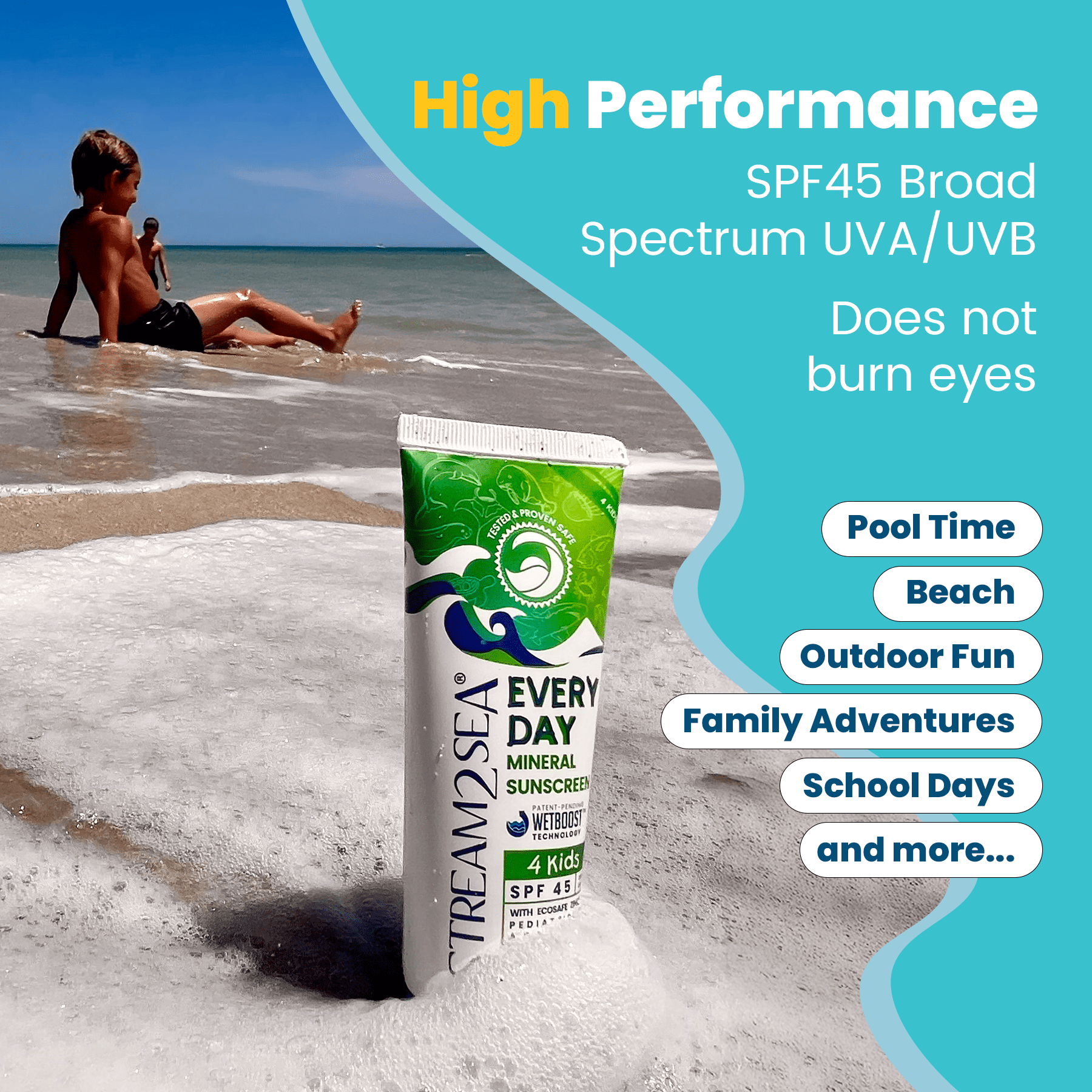 Stream2Sea SPF 45 Biodegradable Reef Safe Kids Mineral Sunscreen, Paraben Free -  2.5 fl oz