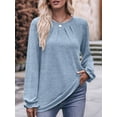 thumbnail image 4 of Camisas de Larga para Mujer, Moda Otoño 2025, Blusas Elegantes e Informales, Blusas Tipo Túnica Plisadas con Cuello Redondo. Azul S, 4 of 10