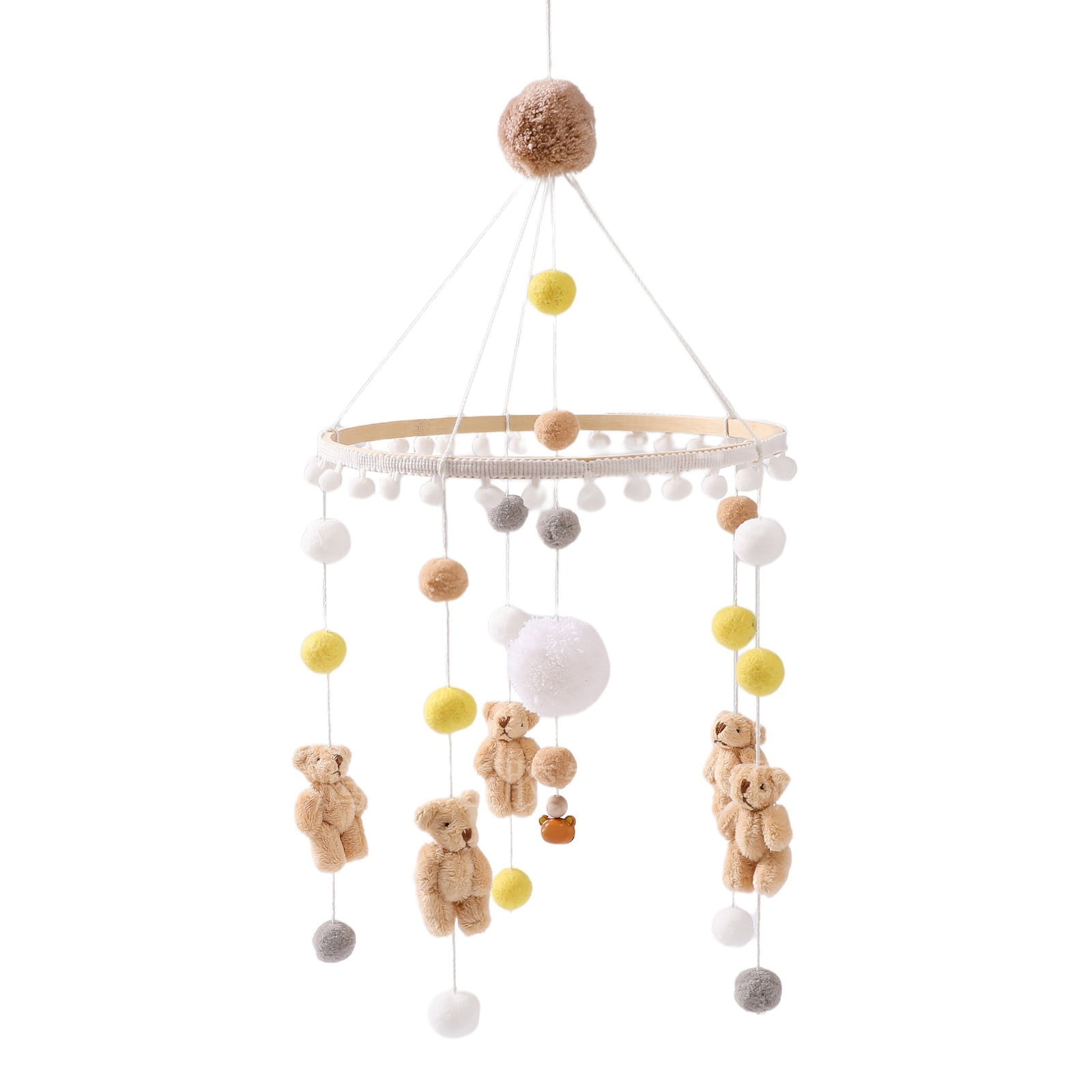 Baby Panda Hair Ball Wind Chime, Wooden Hanging Crib Mobile Toy for Newborns, Nursery & Travel