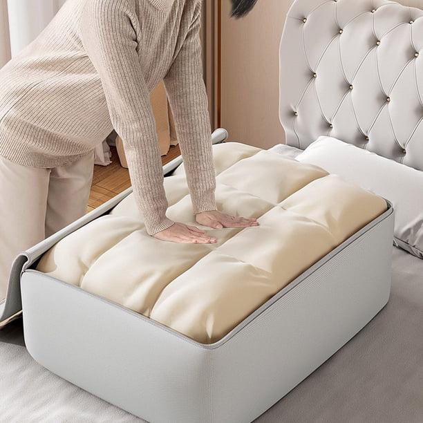 Bolsa de almacenamiento de algodón beige resistente | Asas reforzadas | Bolsa impermeable semirrígida para ropa mantas Juguetes ropa de cama | Doble cremallera | 70x52x28 cm | Organizador plegable