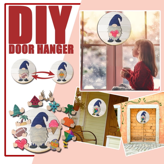 Gnome Door Hanger Seasonal Welcome Sign with Interchangeable Holiday Pieces