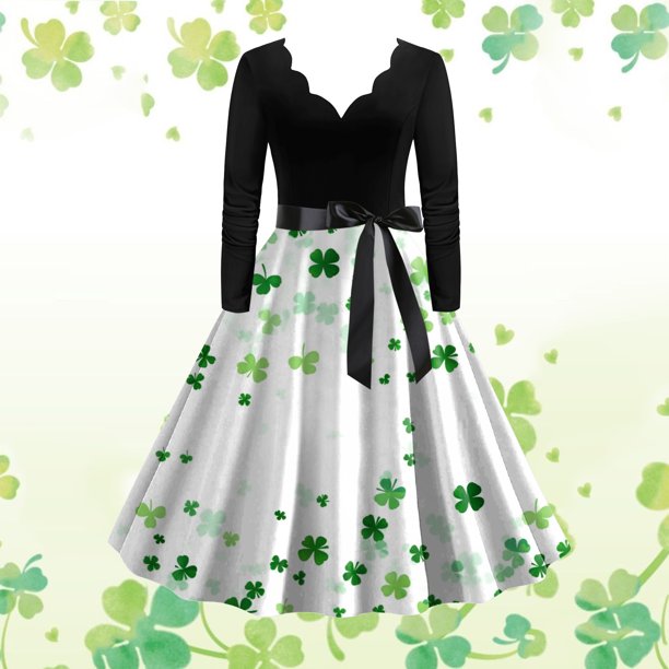 WILLBEST Vestidos de Algodon para Mujer Vestidos para Mujer Vestido de Fiesta Vestido de Manga Larga con Cuello En V Vestido de Línea A Vestidos de Noche de Verano Extra Grande