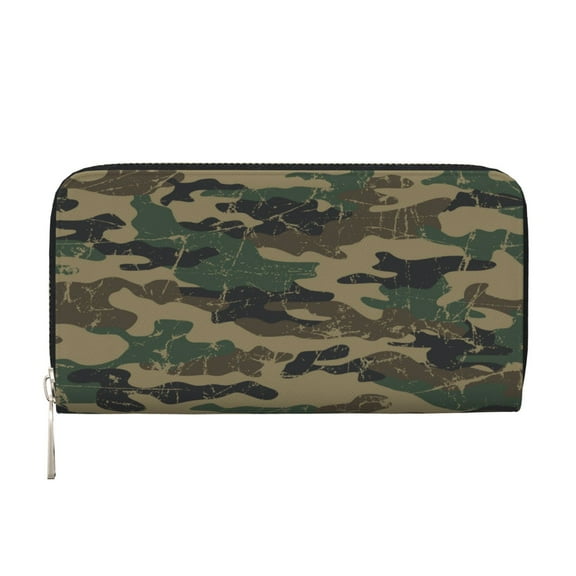 Leather Zipper Pocket Hand Wallet For Women And Men Travel Leather Purse Large Capacity Credit Card Holder Seamless Camouflage